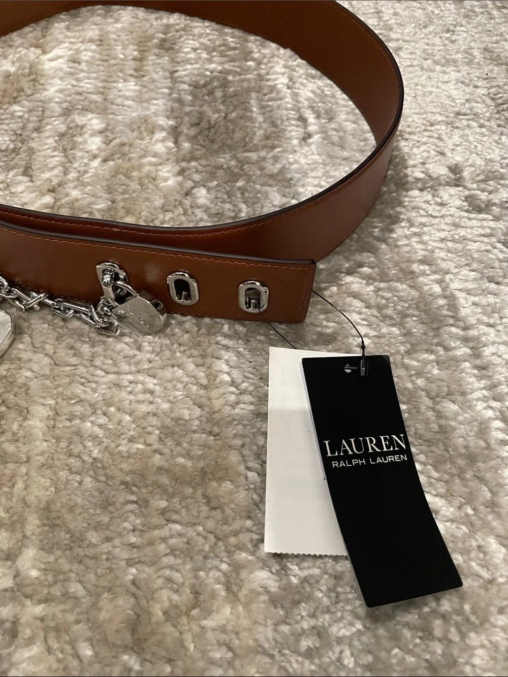 Lauren Ralph Lauren Tan Leather Belt with Silver Heart Charms
